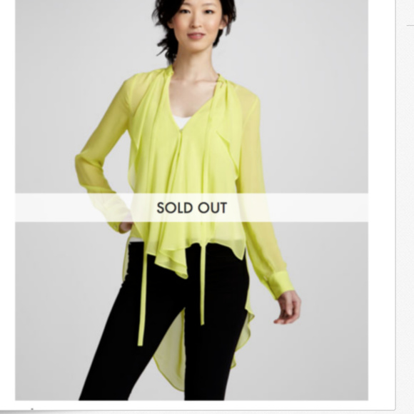 BCBGMAXAZRIA Keslyn Lime Silk Ruffle-Front Blouse - Picture 3 of 5
